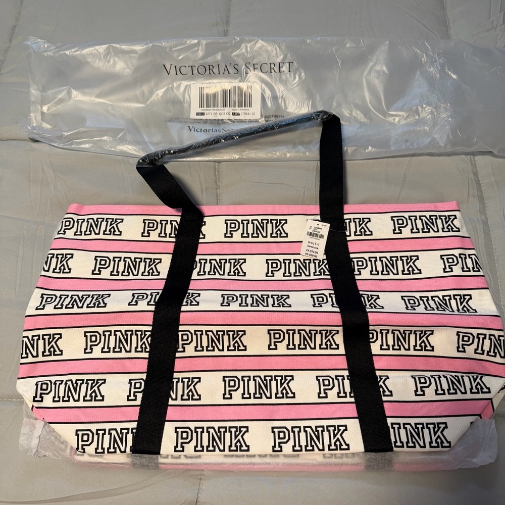 NWT Victoria's Secret Pink and White Logo Tote